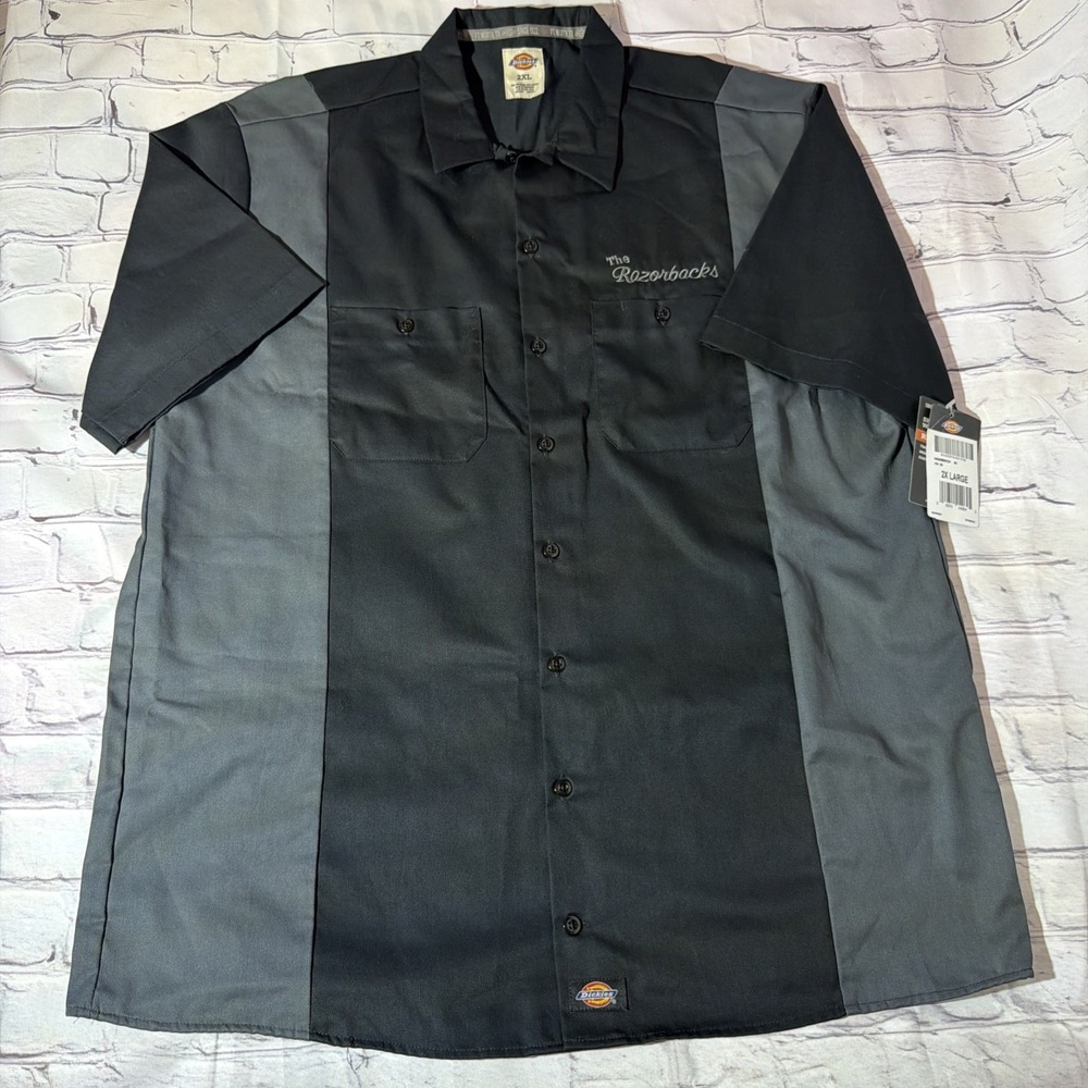 New Dickies Embroidered Razorbacks Two-Toned Twill Short Sleeve Shirt Size 2XL